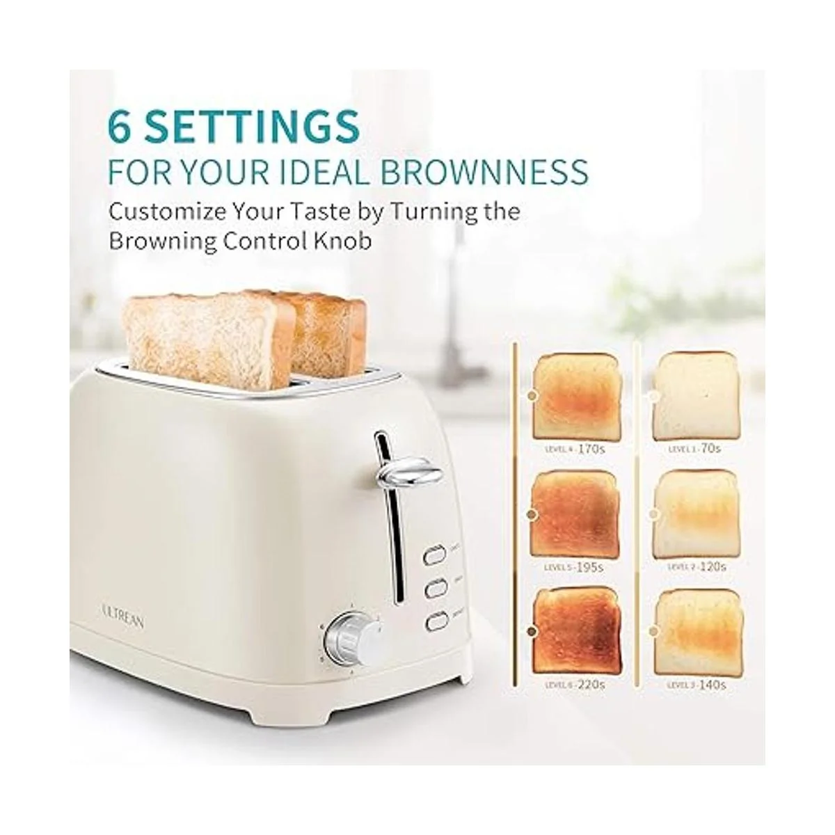 Ultrean Tostadora de 2 rebanadas con ranura extra ancha_3