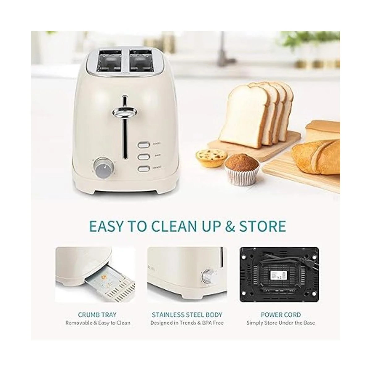 Ultrean Tostadora de 2 rebanadas con ranura extra ancha_4