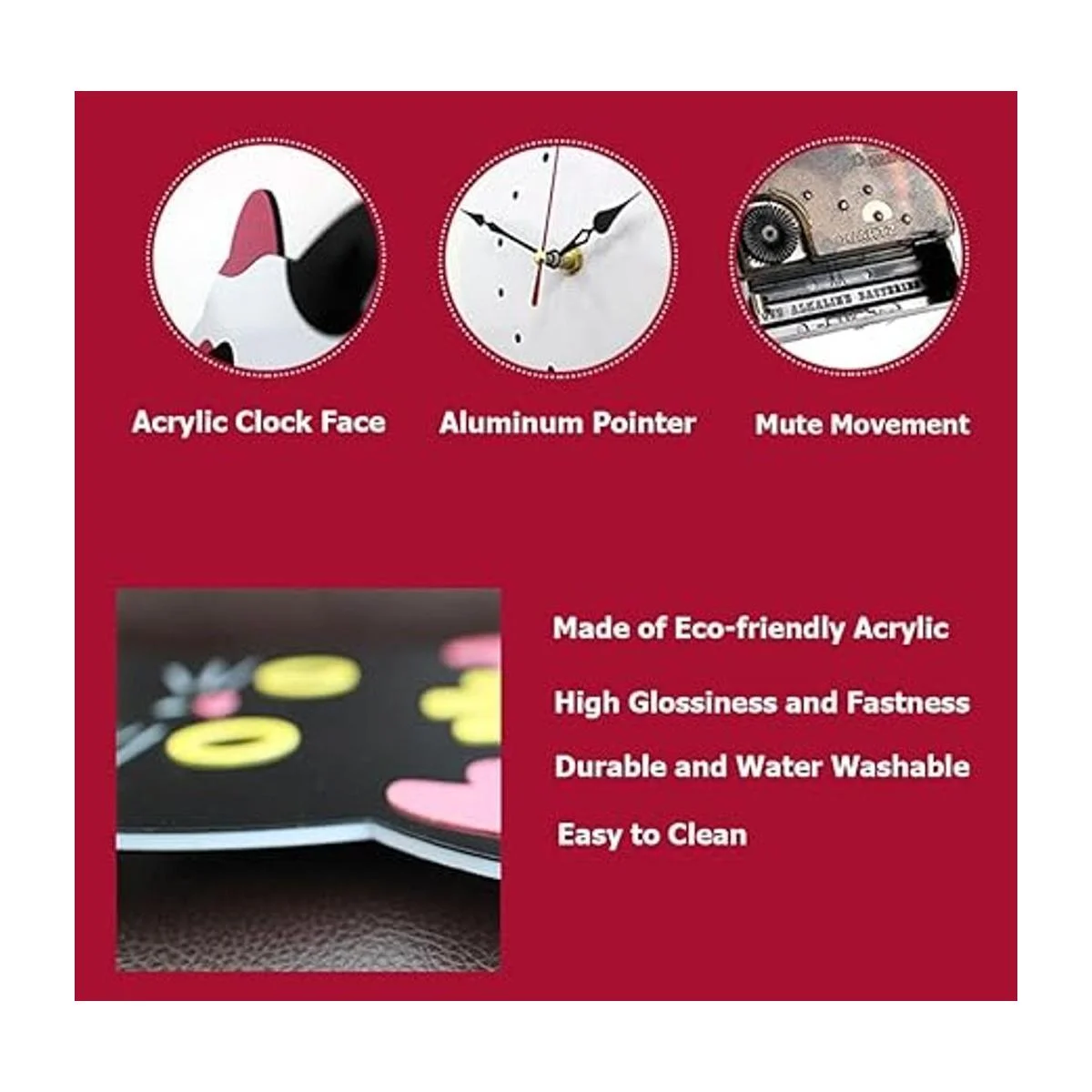 Ukey Reloj de pared creativo de acrílico para gatos con