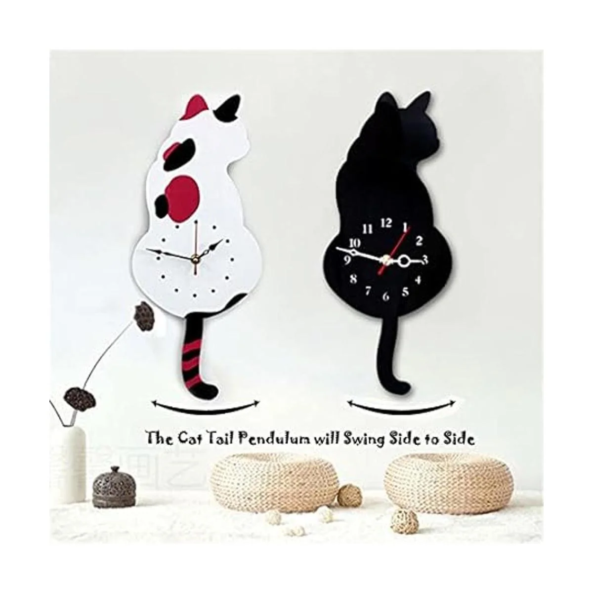 Ukey Reloj de pared creativo de acrílico para gatos con