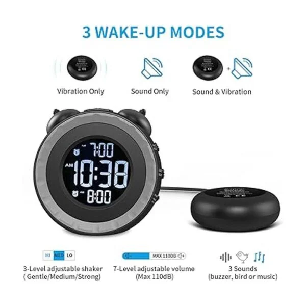 USCCE Reloj despertador dual ruidoso con agitador de cama_2