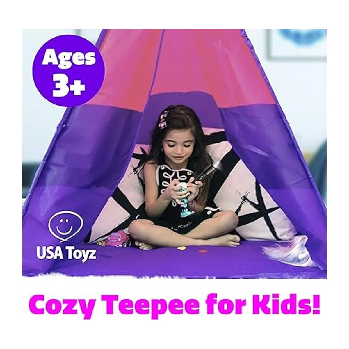 USA Toyz Happy Hut Tienda de campaña de tipi para niños_3