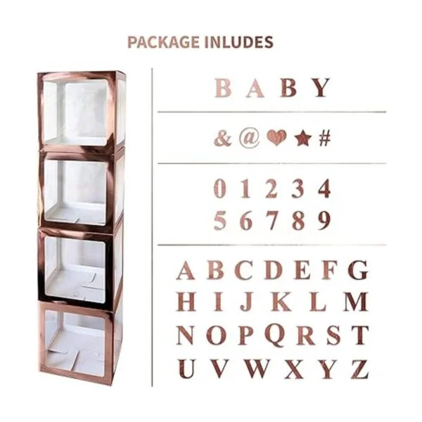 UNIIDECO 4 cajas transparentes de oro rosa para globos con_3