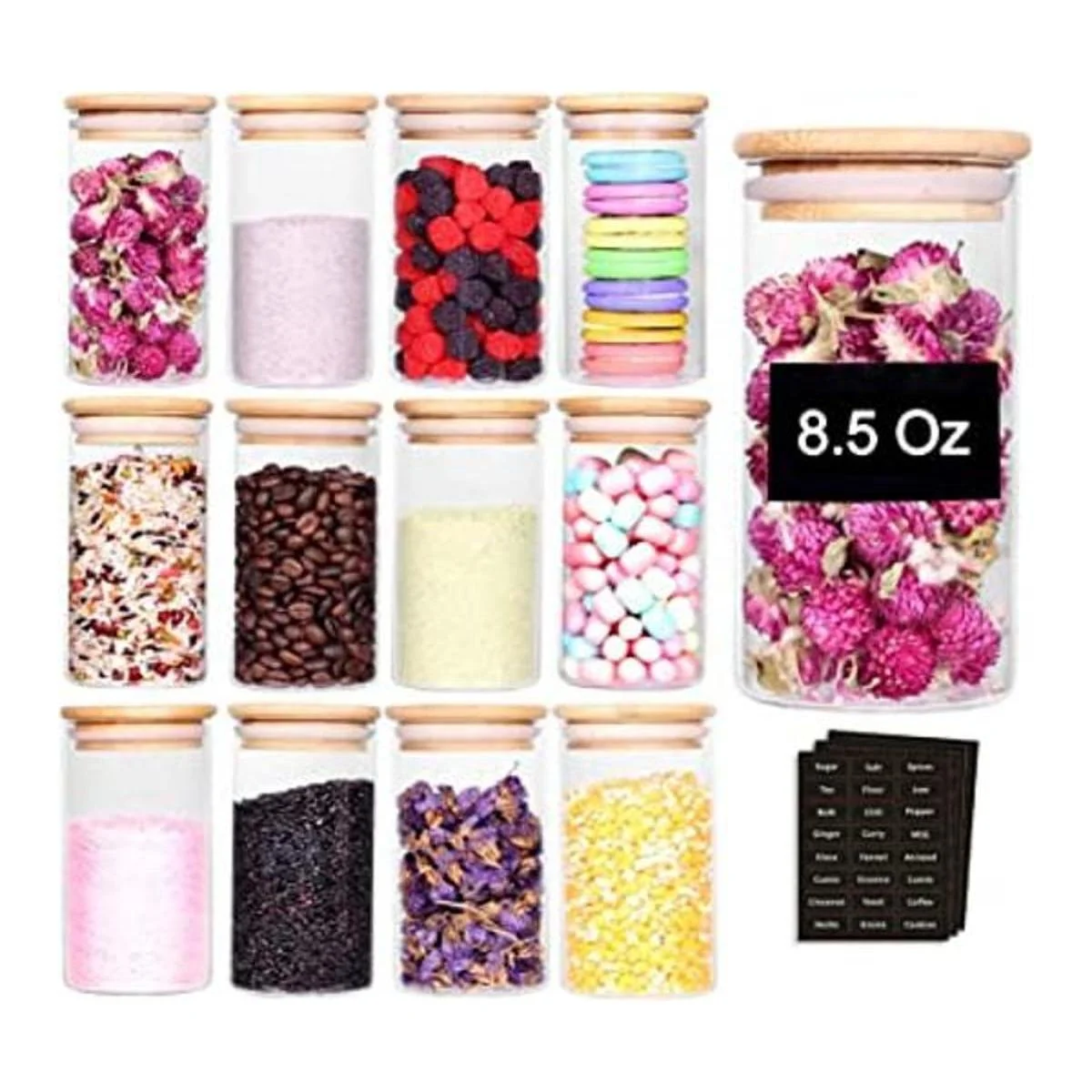 Tzerotone 12 tarros de especias de cristal botellas de