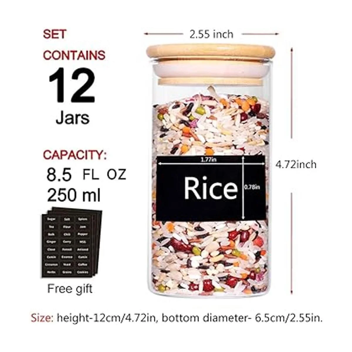 Tzerotone 12 tarros de especias de cristal botellas de