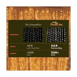 Twinkle star Cortina de cadena de 300 LED para ventana_6