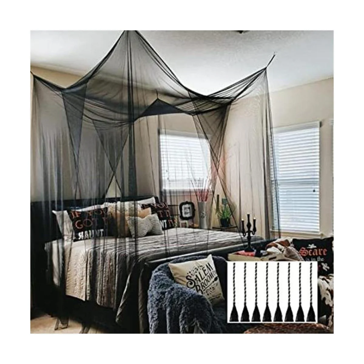 Twinkle Star Cortinas de cama de 4 esquinas con dosel_1