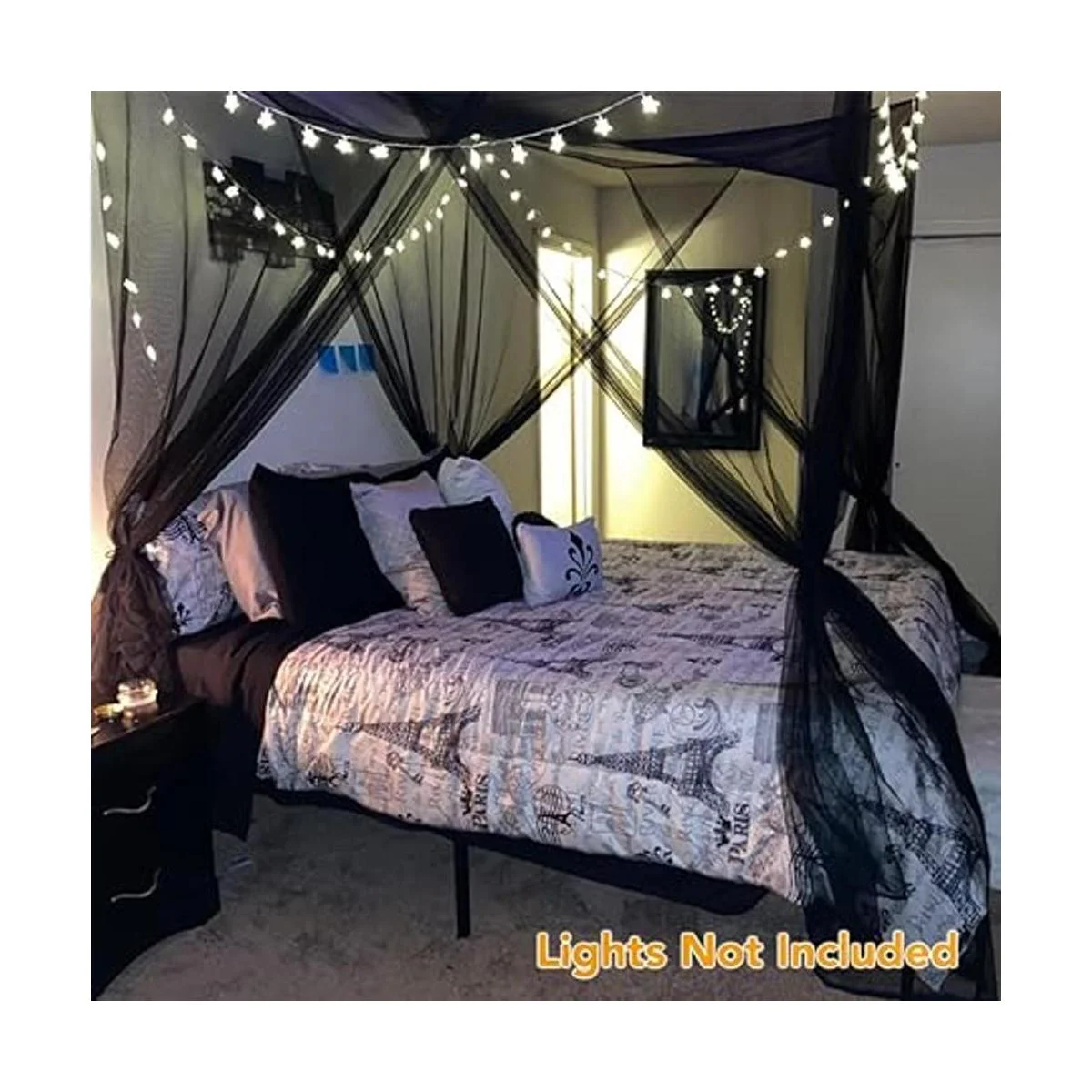 Twinkle Star Cortinas de cama de 4 esquinas con dosel_6