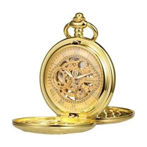Treeweto Reloj de bolsillo Esqueleto Mano viento Mecánico_1