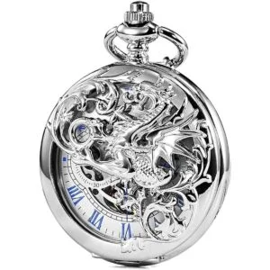 Treeweto Reloj de bolsillo mecánico diseño de dragón con_2