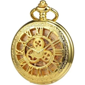 Treeweto Reloj de bolsillo Esqueleto Mano viento Mecánico_2