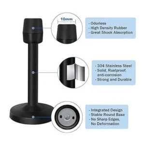 Tope de puerta de pared negro de 4 pulgadas sólido rígido