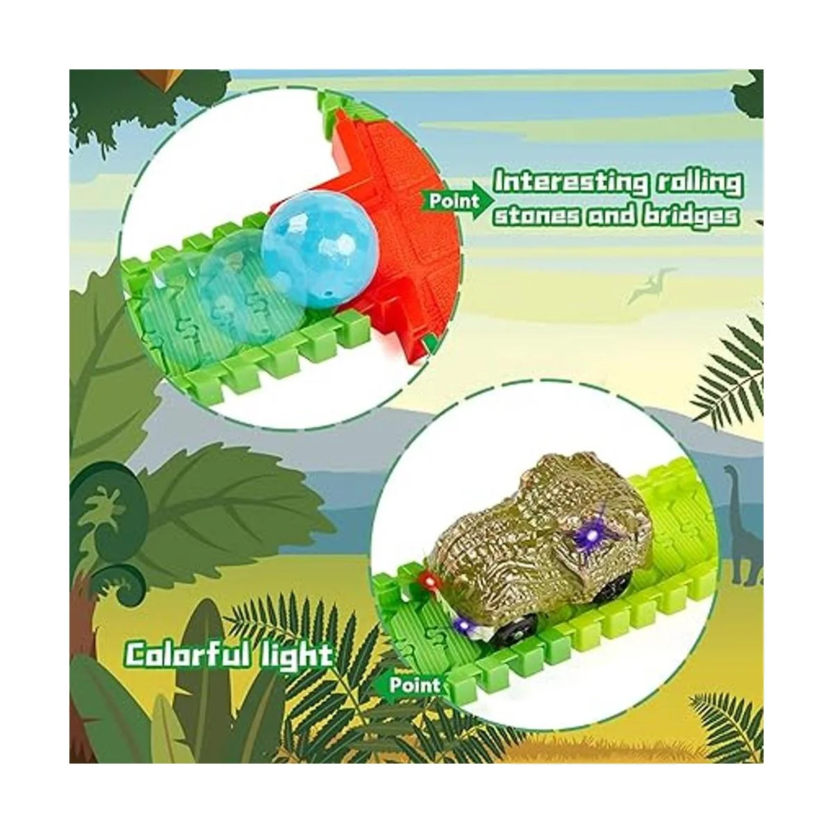 BEMITON Juguetes de dinosaurio pista de autos de_6