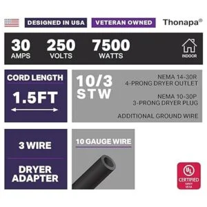 Thonapa Adaptador para secadora de 4 dientes a 3 dientes_2