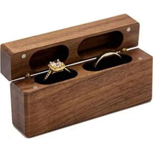 MUUJEE Caja de anillo de madera doble delgada soporte de_1