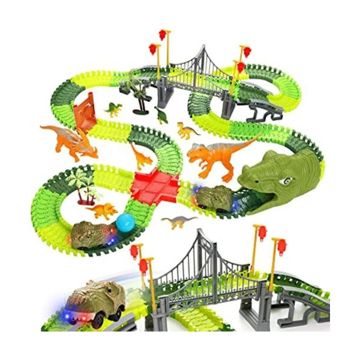 BEMITON Juguetes de dinosaurio pista de autos de_1