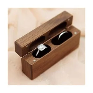 MUUJEE Caja de anillo de madera doble delgada soporte de_4