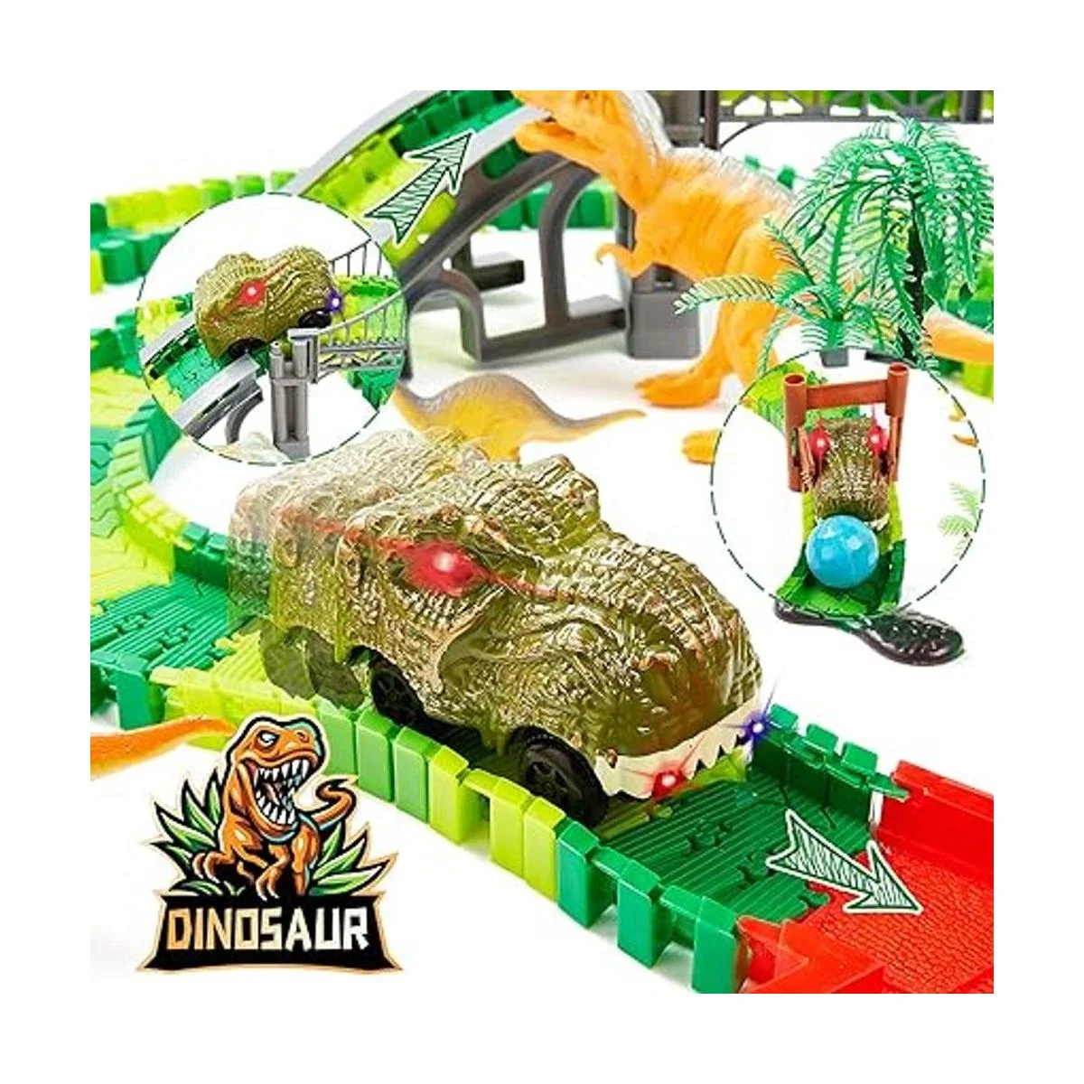 BEMITON Juguetes de dinosaurio pista de autos de_5