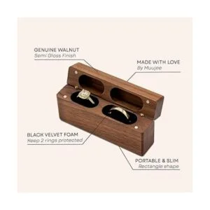 MUUJEE Caja de anillo de madera doble delgada soporte de_2