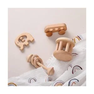 Juguete de sonajero de madera orgánica para bebés rodillo_2