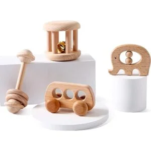 Juguete de sonajero de madera orgánica para bebés rodillo_1