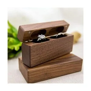 MUUJEE Caja de anillo de madera doble delgada soporte de_5