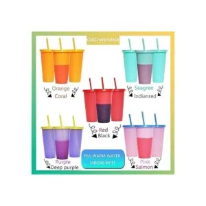 5 vasos de plástico reutilizables de 24 onzas con tapa y_2