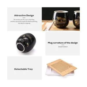 Dujust Juego de té japonés juego de té de porcelana negra_4
