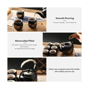 Dujust Juego de té japonés juego de té de porcelana negra_3