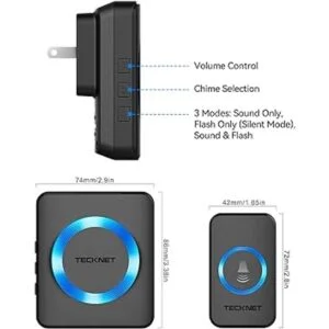 TECKNET Timbre inalámbrico mini timbre impermeable con 2_6
