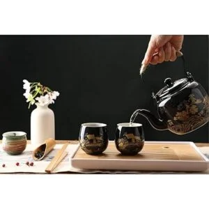 Dujust Juego de té japonés juego de té de porcelana negra_2