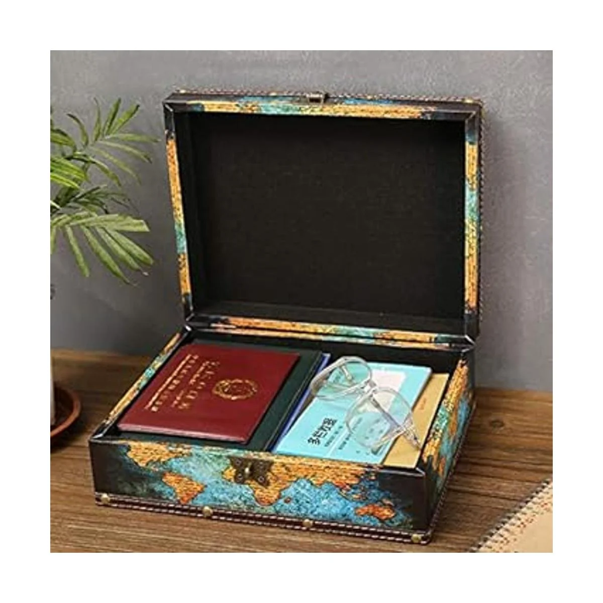 Joyería de recuerdo de madera vintage con superficie de_4