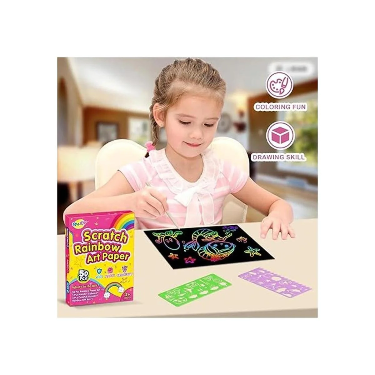 RMJOY Juegos de papel para raspar arcoíris 59 piezas de_3