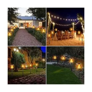 Awethone Luz solar de 33 LED con llama parpadeante