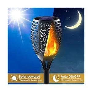 Awethone Luz solar de 33 LED con llama parpadeante