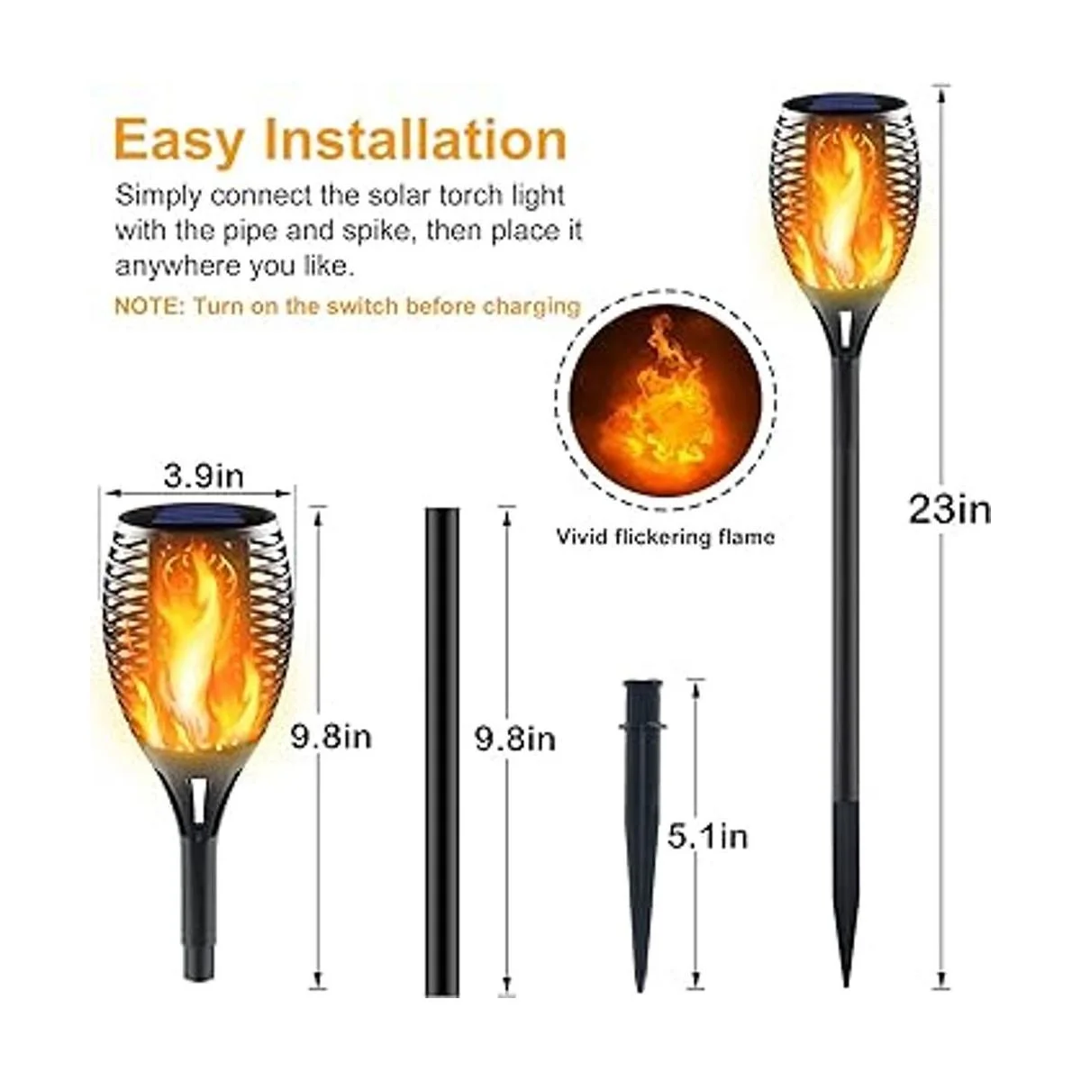 Awethone Luz solar de 33 LED con llama parpadeante