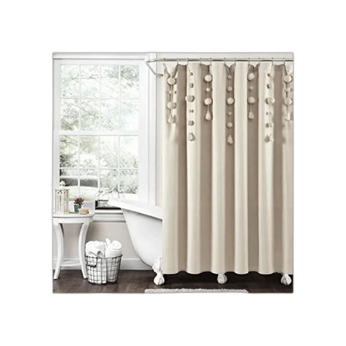 Lush Decor Cortina de ducha con borlas estilo bohemio 72_1