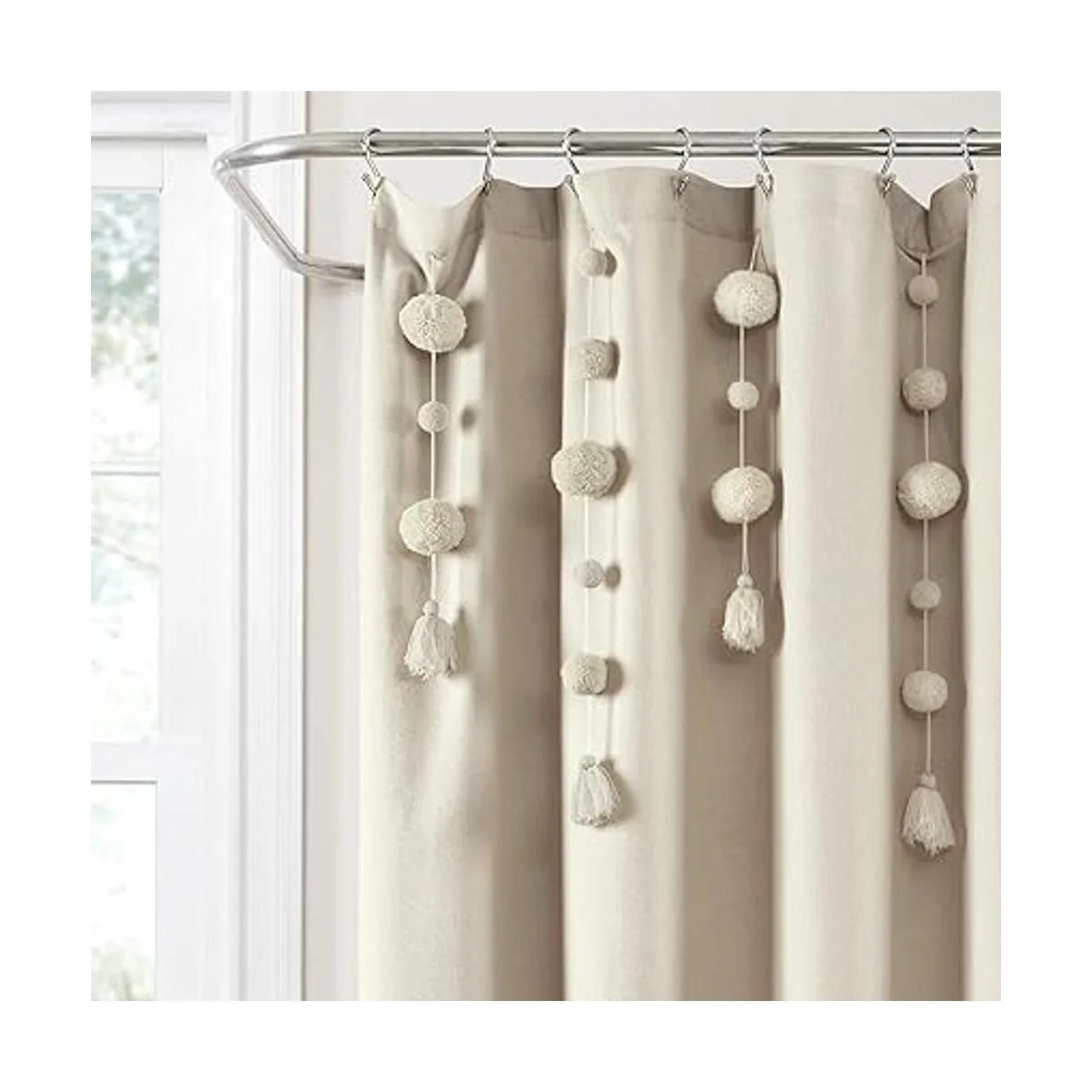 Lush Decor Cortina de ducha con borlas estilo bohemio 72_6