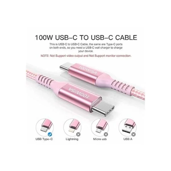Awnuwuy Cable USB C a USB C de 100 W color rosa 10 pies_4