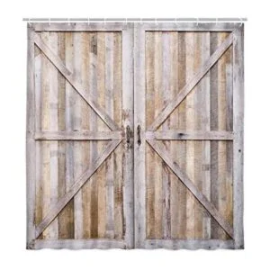 Cortina de ducha de puerta de granero marrón estilo_1