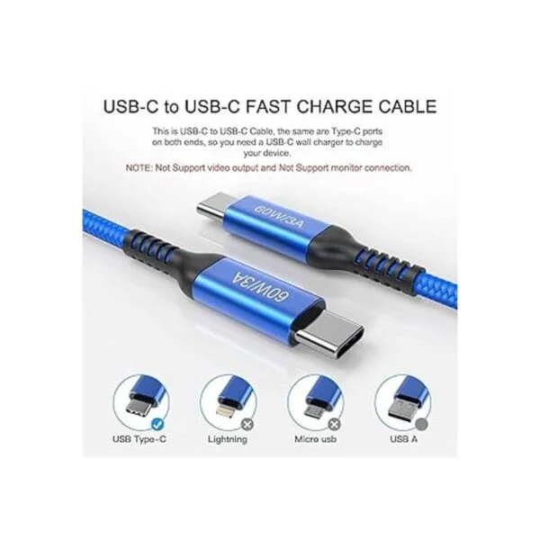 Awnuwuy Cable de carga USB C a USB C de 10 pies y 60 W_3