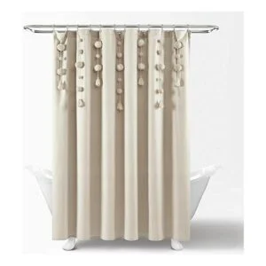 Lush Decor Cortina de ducha con borlas estilo bohemio 72_3