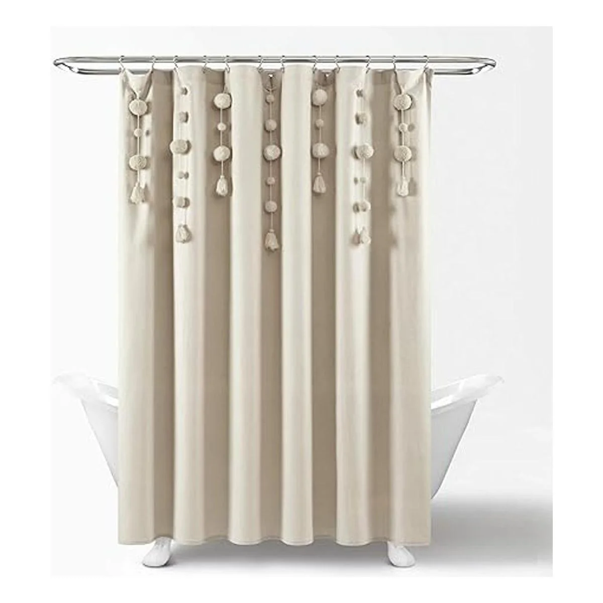 Lush Decor Cortina de ducha con borlas estilo bohemio 72_3