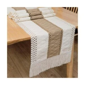 OurWarm Camino de mesa de macramé de arpillera natural_2