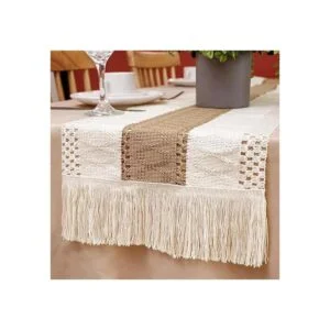 OurWarm Camino de mesa de macramé estilo granja estilo