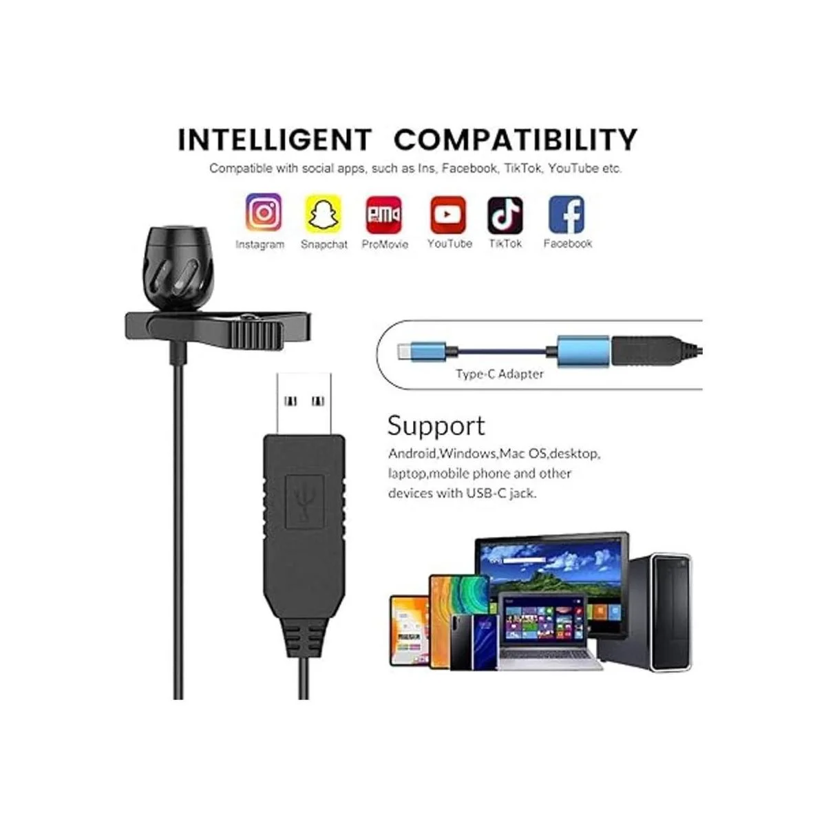 Micrófono USB Lavalier micrófono de solapa para_3