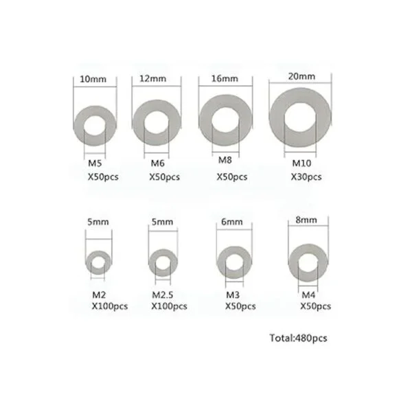 Juego de 480 arandelas planas de nailon blanco para_3