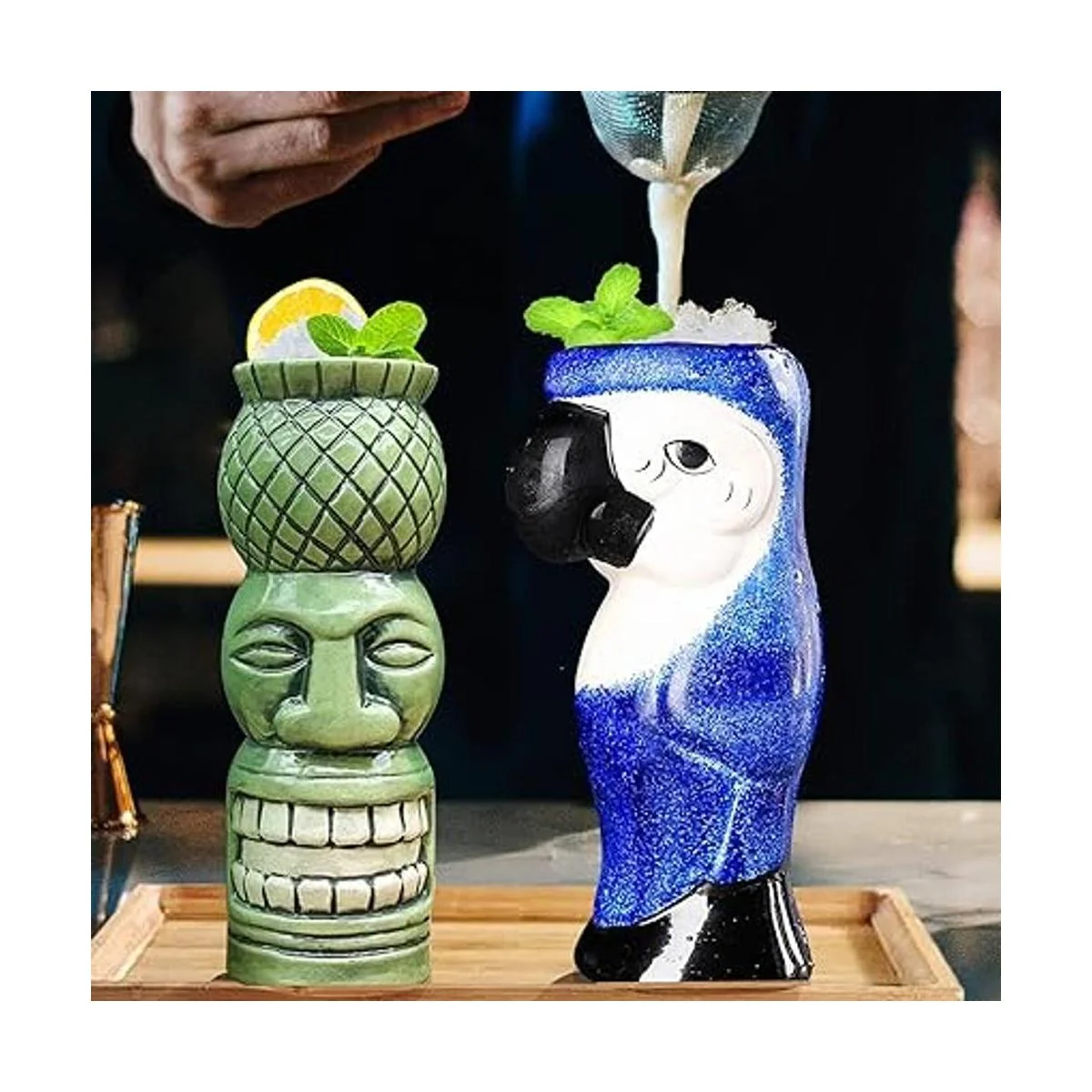 Tiki Mugs Juego de 4 tazas de cerámica hawaianas grandes_3