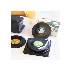 Divertidos posavasos de vinilo retro para bebidas con