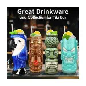 Tiki Mugs Juego de 4 tazas de cerámica hawaianas grandes_6